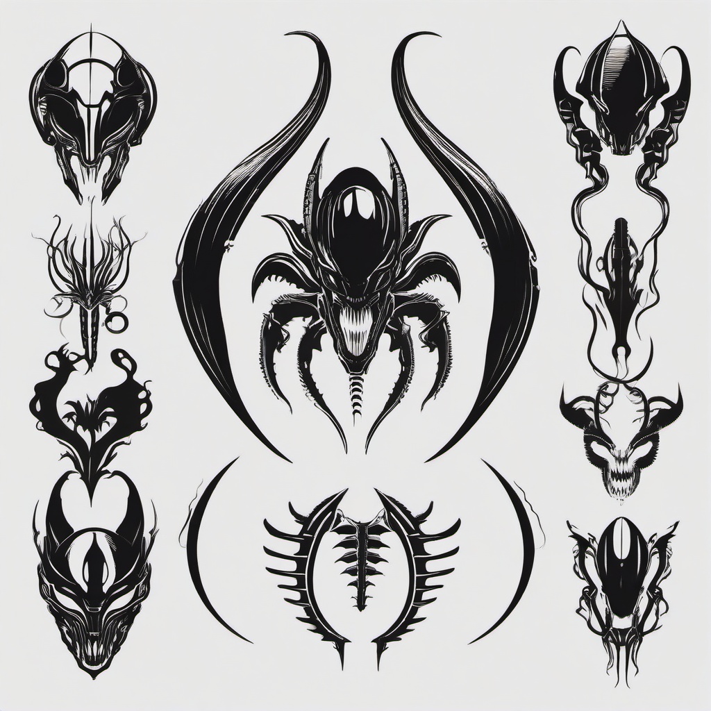 Xenomorph Tattoo Design - Infuse classic sci-fi elements with a carefully designed Xenomorph tattoo.  simple color tattoo,vector style,white background