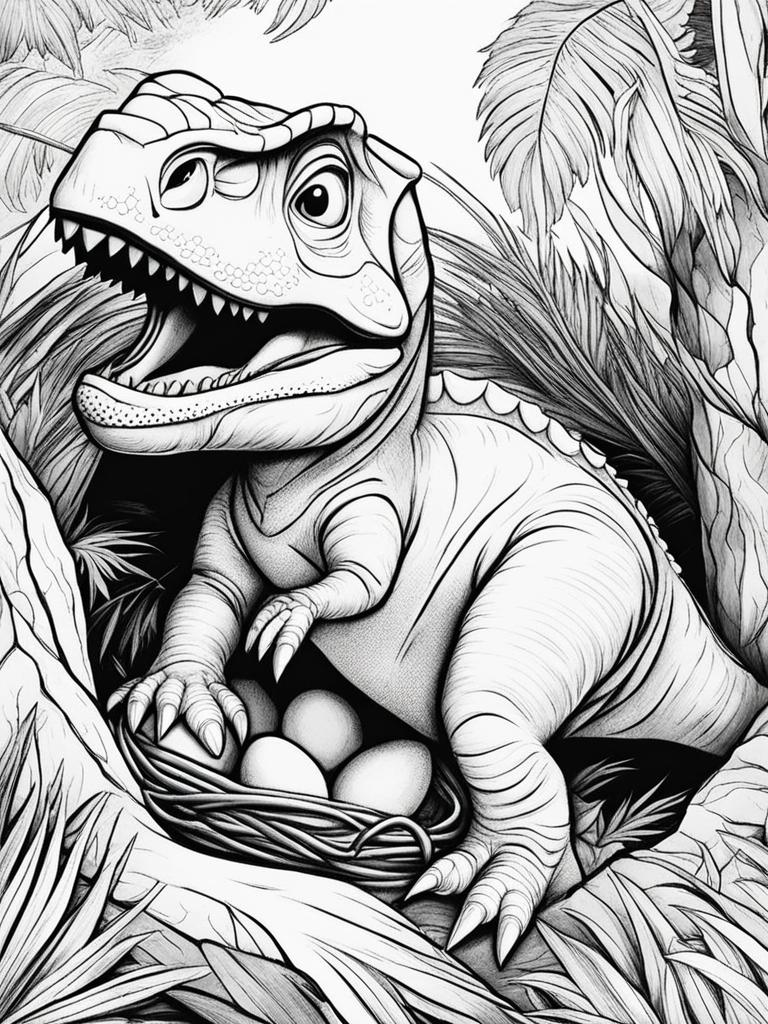 dinosaur coloring pages - baby dinosaurs hatch from their eggs in a nest. 