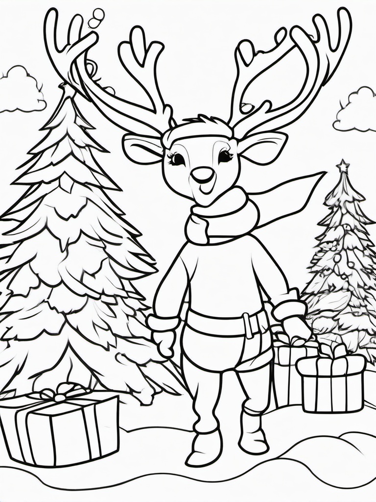 Reindeer Games Coloring Pages - Fun Activities with Santa’s Helpers  minimal black outline printable sheet, coloring page