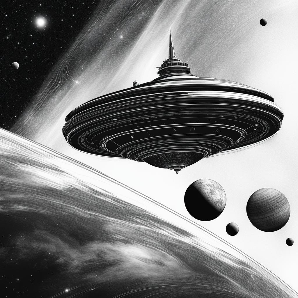 interstellar voyage - sketch an interstellar voyage through the cosmos, featuring spaceships and distant stars. 