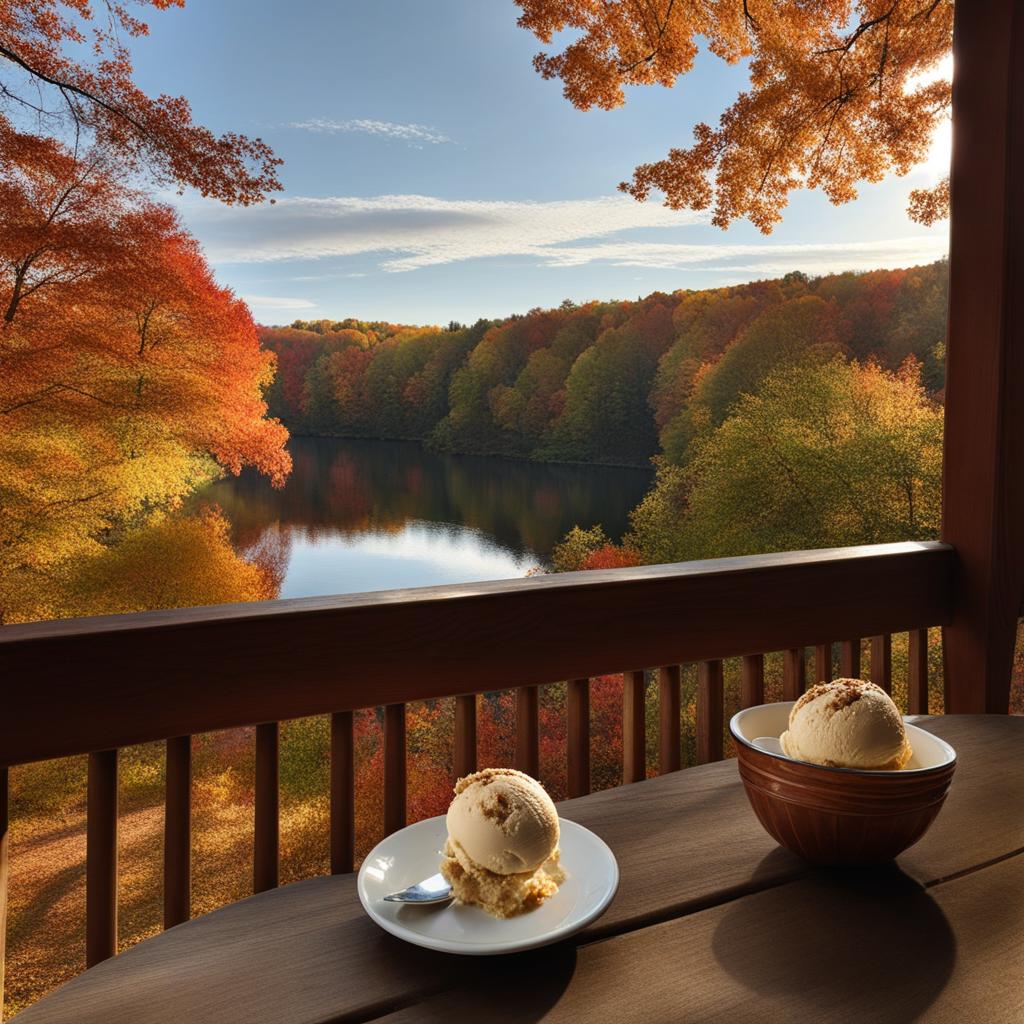 maple walnut ice cream relished on a cozy porch swing with a view of autumn foliage. 