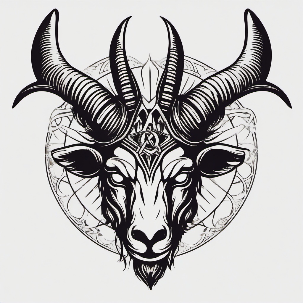 Baphomet Head Tattoo - A tattoo featuring the head of Baphomet, a symbol of the occult.  simple color tattoo design,white background