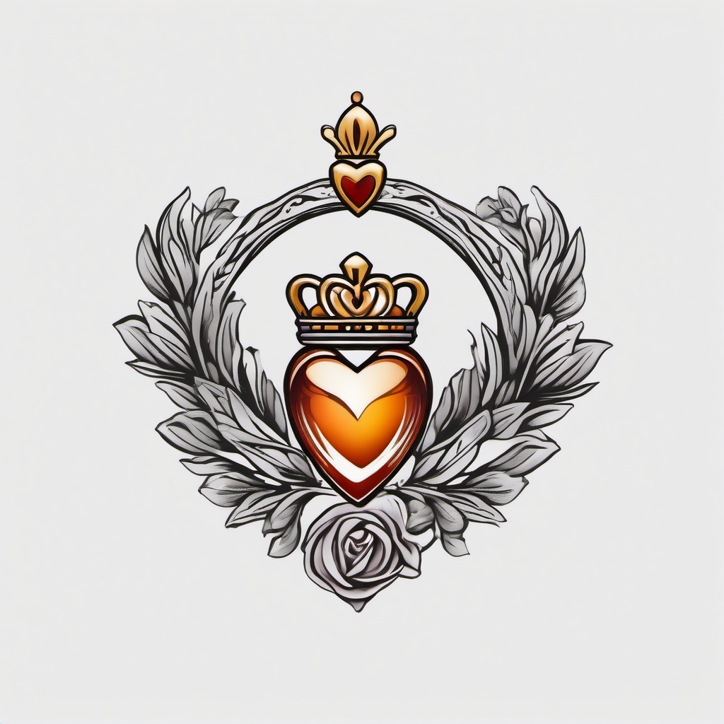 claddagh tattoo design  simple color tattoo,minimal,white background