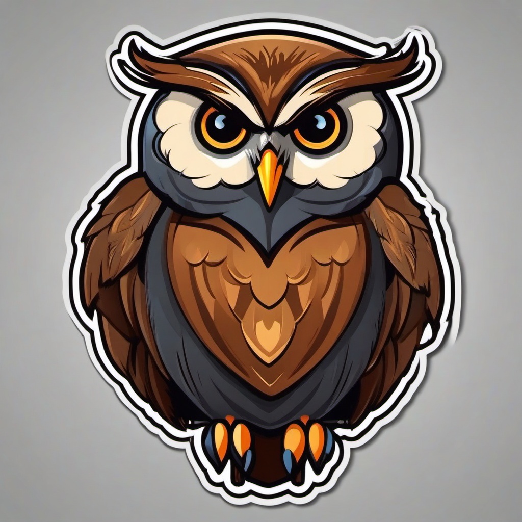 Owl cartoon - wise, nocturnal bird  cartoon sticker style