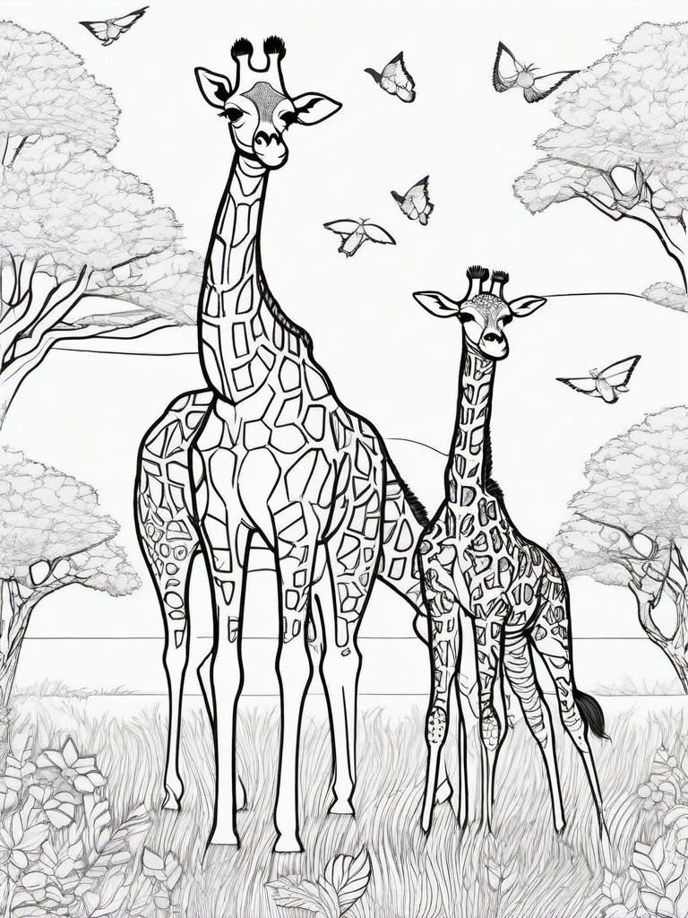 Giraffe Coloring Pages - Giraffe sharing a moment with a bird  simple coloring pages