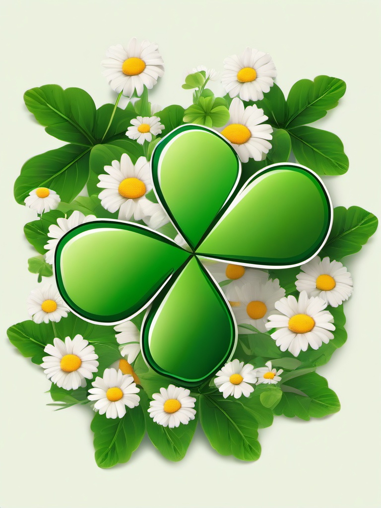 Four Leaf Clover clipart - clover surrounded by daisies and butterflies  