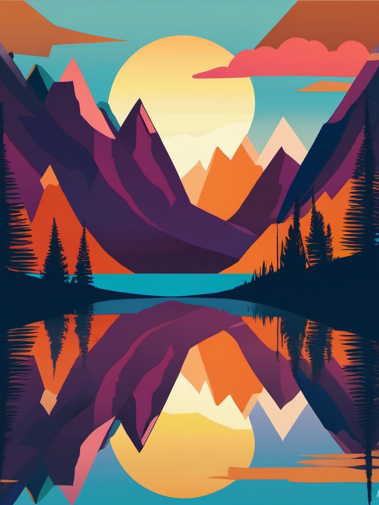 Mountain Reflection clipart - Mountain peaks reflecting in the lake., ,vector color clipart,minimal