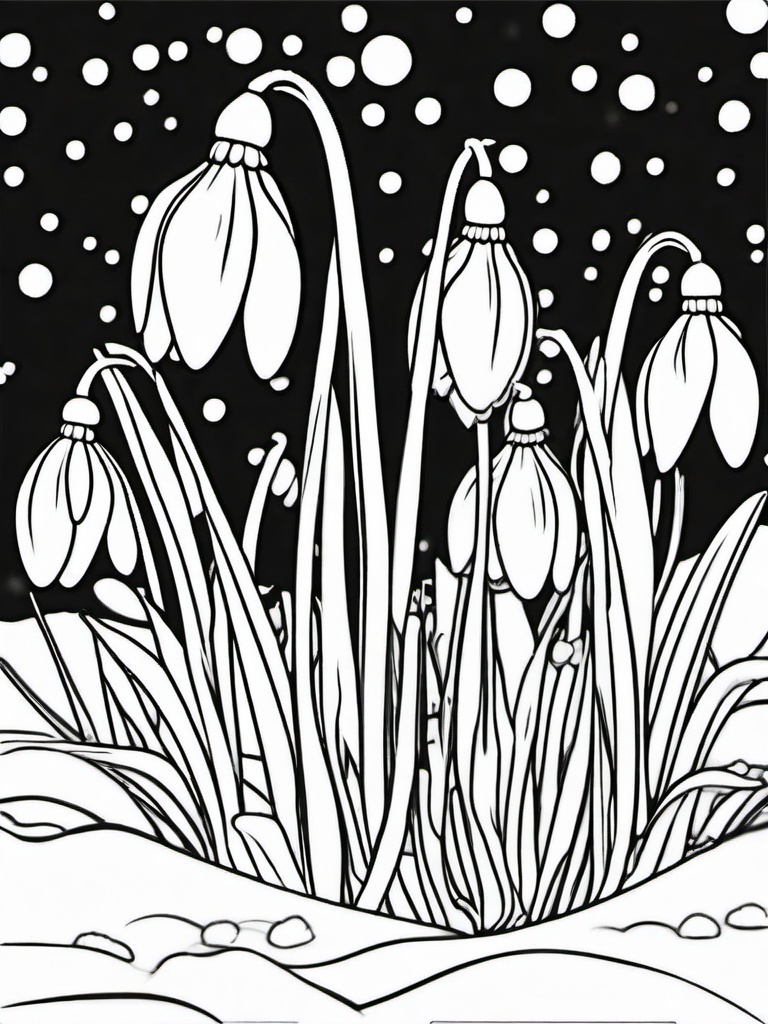 Snowdrop coloring page sheet - Snowdrops emerging through the last of the winter snow.  black outline printable coloring page