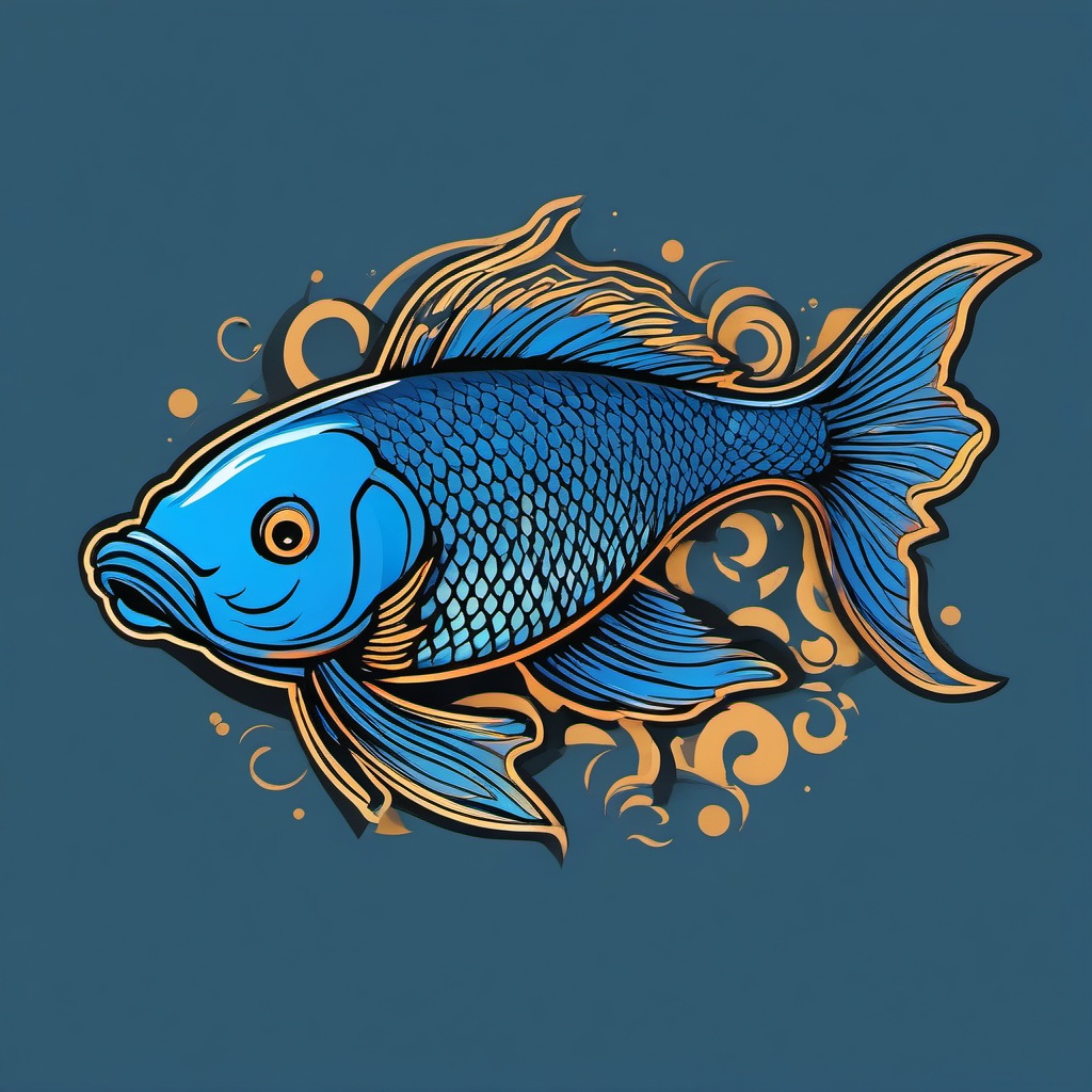 Blue Coy Fish Tattoo-Bold and vibrant tattoo featuring a blue Koi fish, symbolizing tranquility and perseverance.  simple color vector tattoo