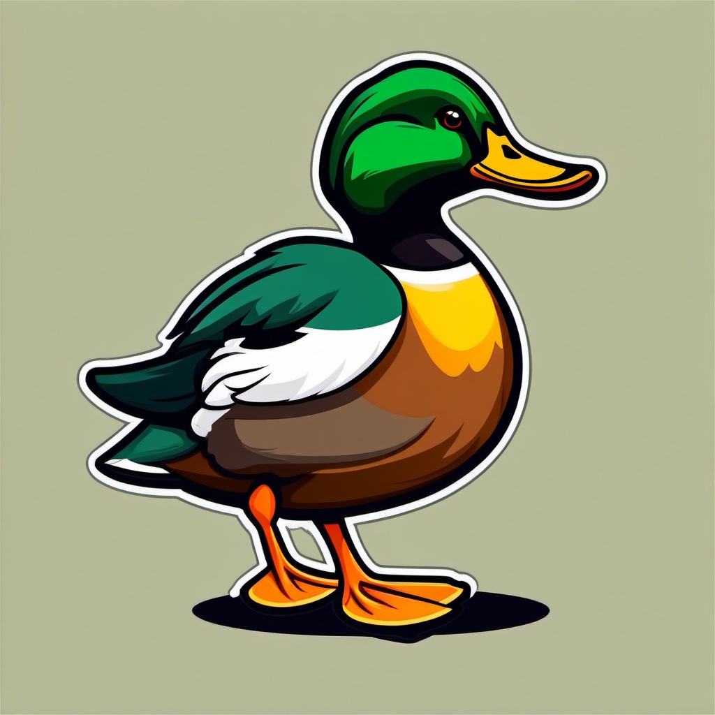 Mallard Duck cartoon - common, colorful duck found on farms  cartoon sticker style