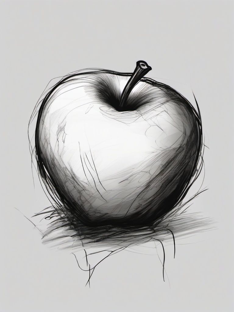 drawing of a rotten apple  minimal rough sketch scribbles,doodles,black and white