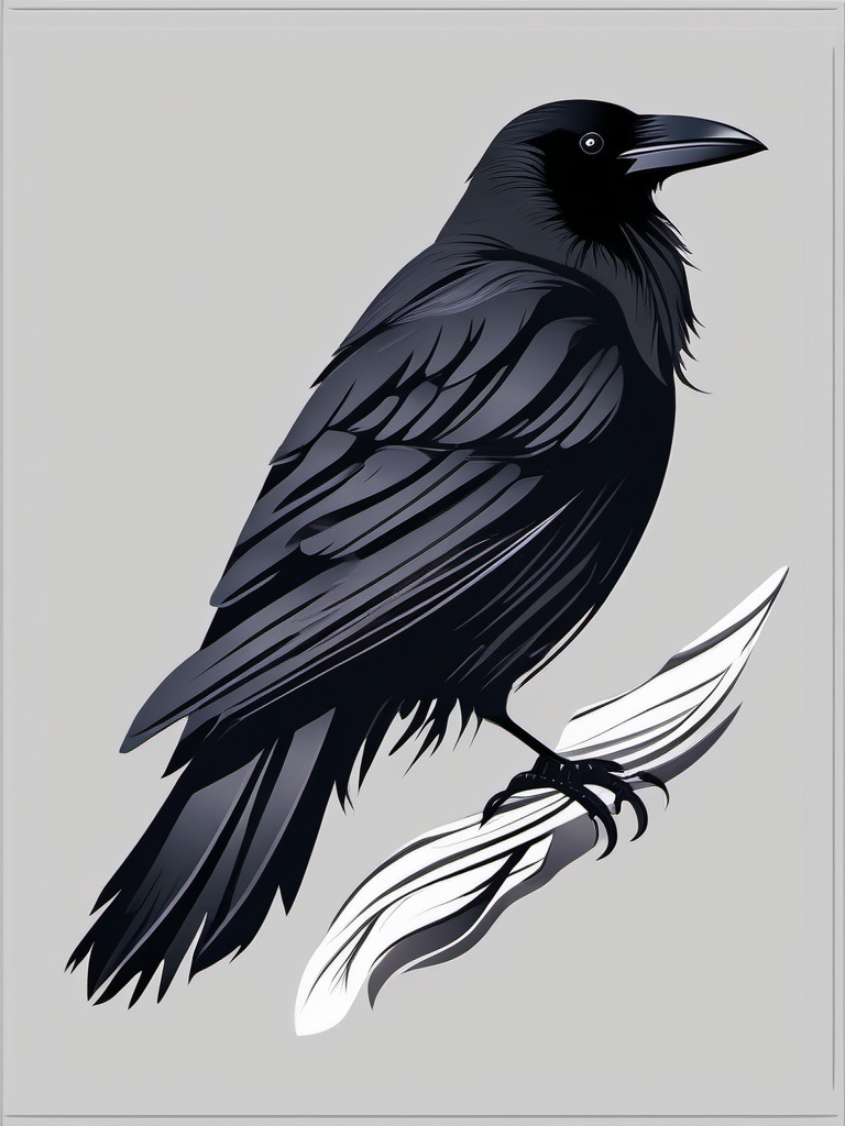 Raven Clipart - Raven with its glossy black feathers , minimal, 2d