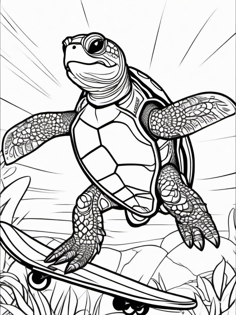 Turtle Coloring Pages - Turtle riding a skateboard  simple coloring pages