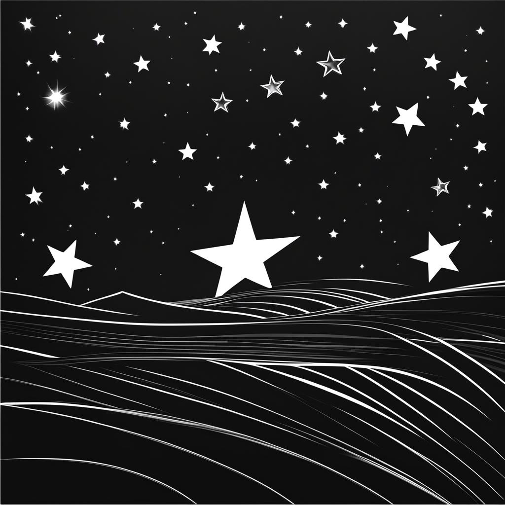 star clipart black and white - shining in a clear night sky. 