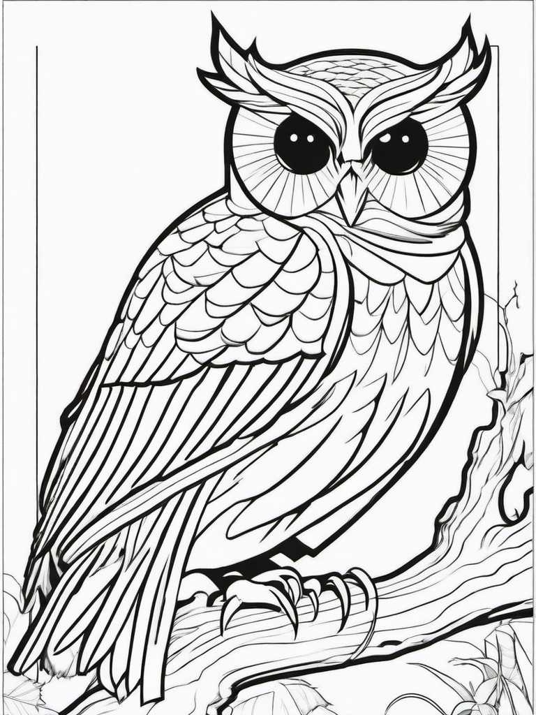 Owl Coloring Pages - Owl with a fish  simple coloring pages