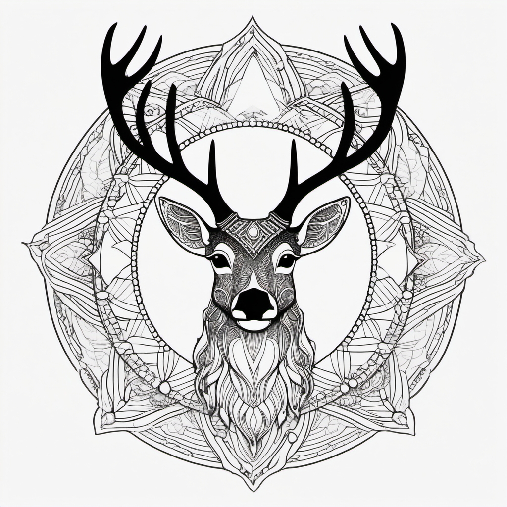 Sacred Forest Deer Mandala - Infuse spiritual energy into your tattoo with a mandala featuring a sacred forest and a deer.  outline color tattoo,minimal,white background