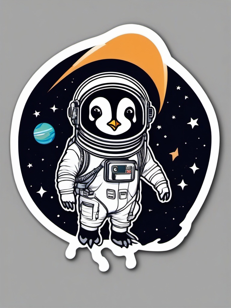 Penguin Astronaut Sticker - A penguin exploring space in an astronaut suit. ,vector color sticker art,minimal