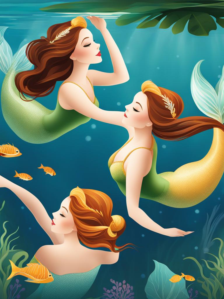 swimming clipart - a synchronized swimming routine performed by graceful mermaids in an enchanted lagoon 