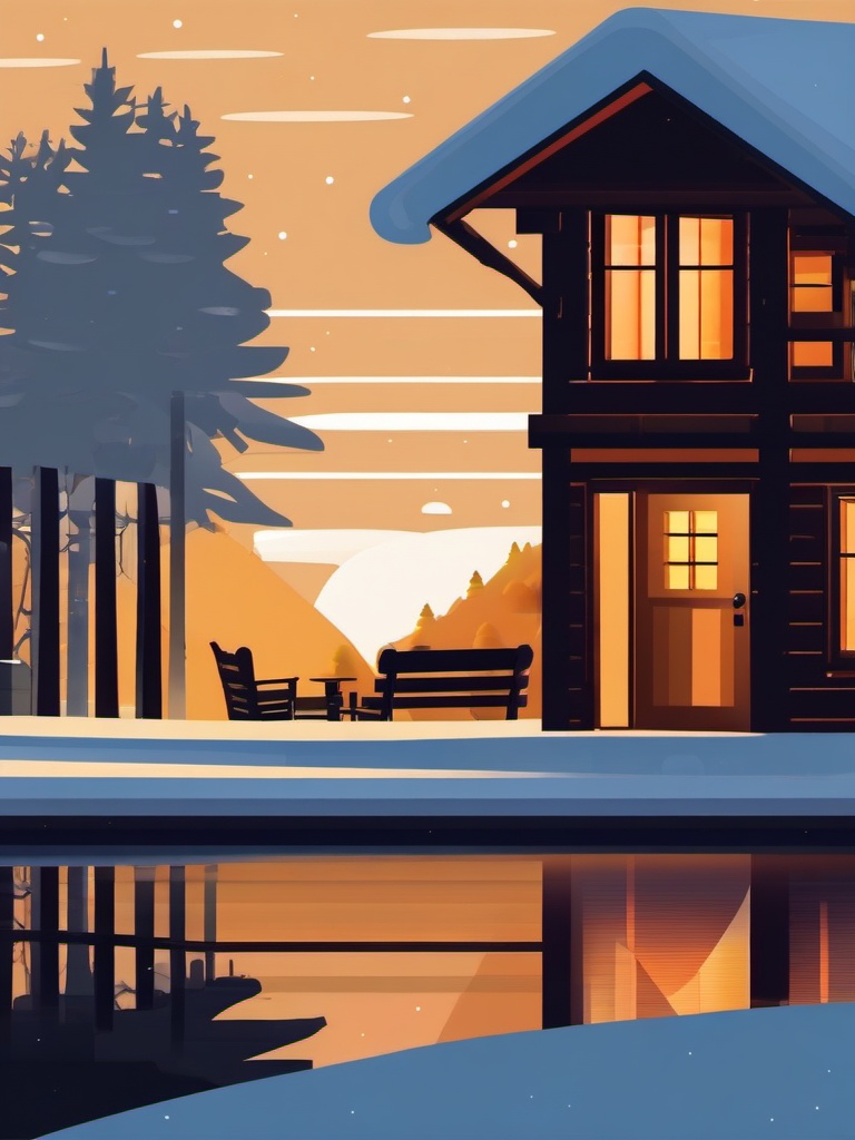 Xmas in a cozy cabin clipart  simple, 2d flat