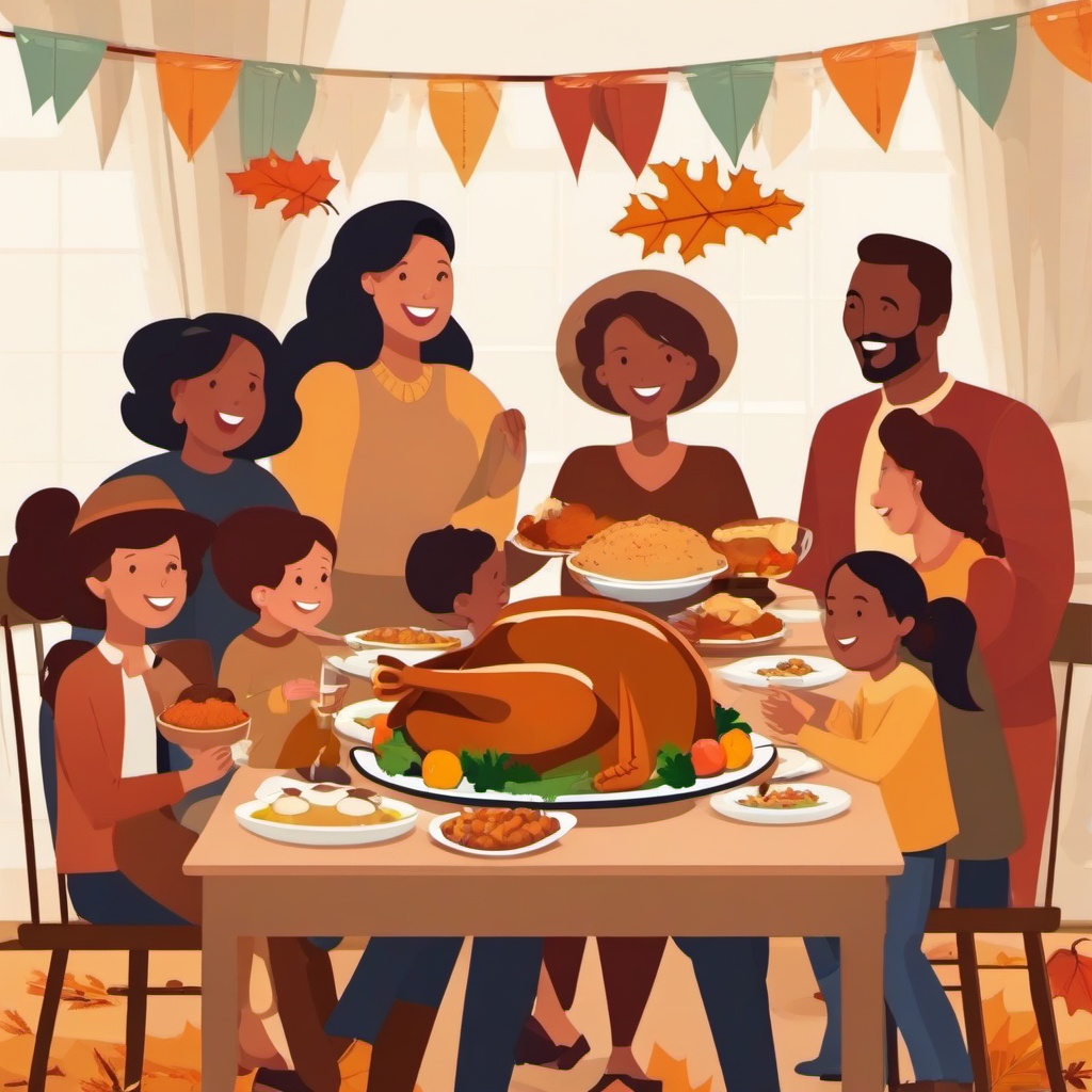 Happy Thanksgiving clipart - family celebrating Thanksgiving dinner  