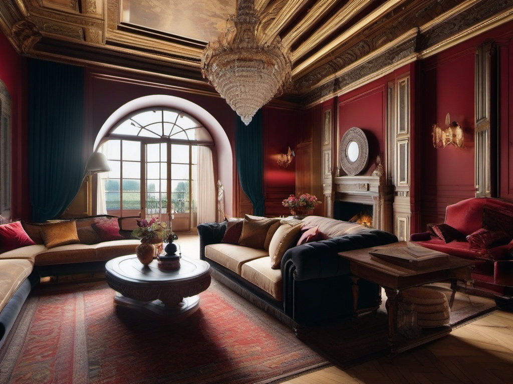 In the loft, Italian Renaissance interior design incorporates rich colors, ornate furnishings, and classical details that create a lively and inviting open-concept living area.  