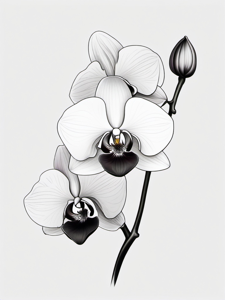 Orchid Tattoo - Symbolizes elegance, beauty, and rare beauty  minimal tattoo design,white background