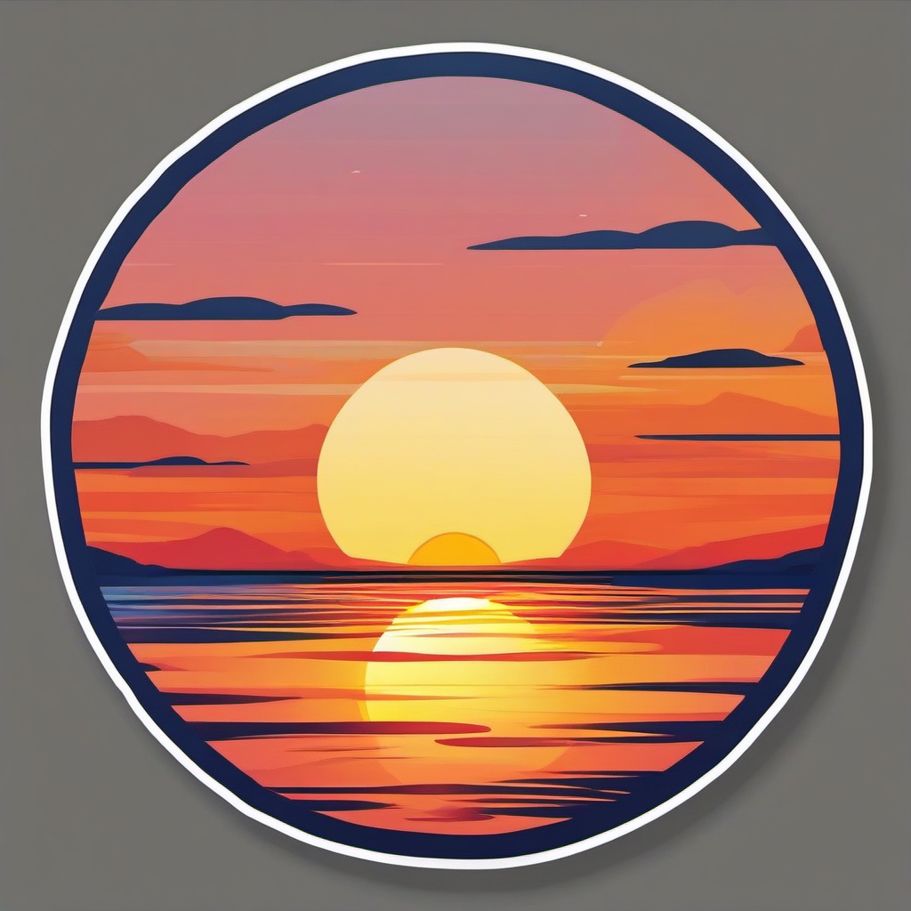 Sunrise over water sticker- Tranquil and serene, , sticker vector art, minimalist design