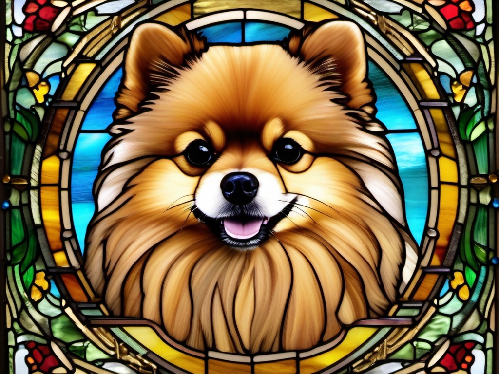 Stained Glass Pomeranian - Fluffy Pomeranian with small frame  