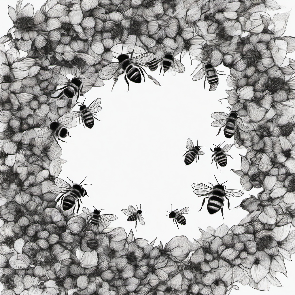 drawing of a bee colony  minimal rough sketch scribbles,doodles,black and white