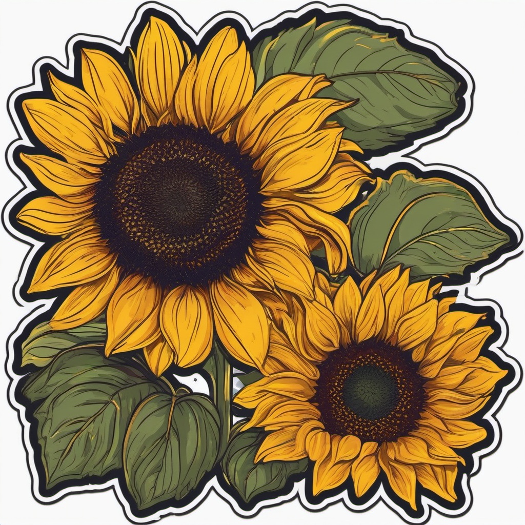 Sunflower Sticker - Vibrant sunflower illustration, ,vector color sticker art,minimal