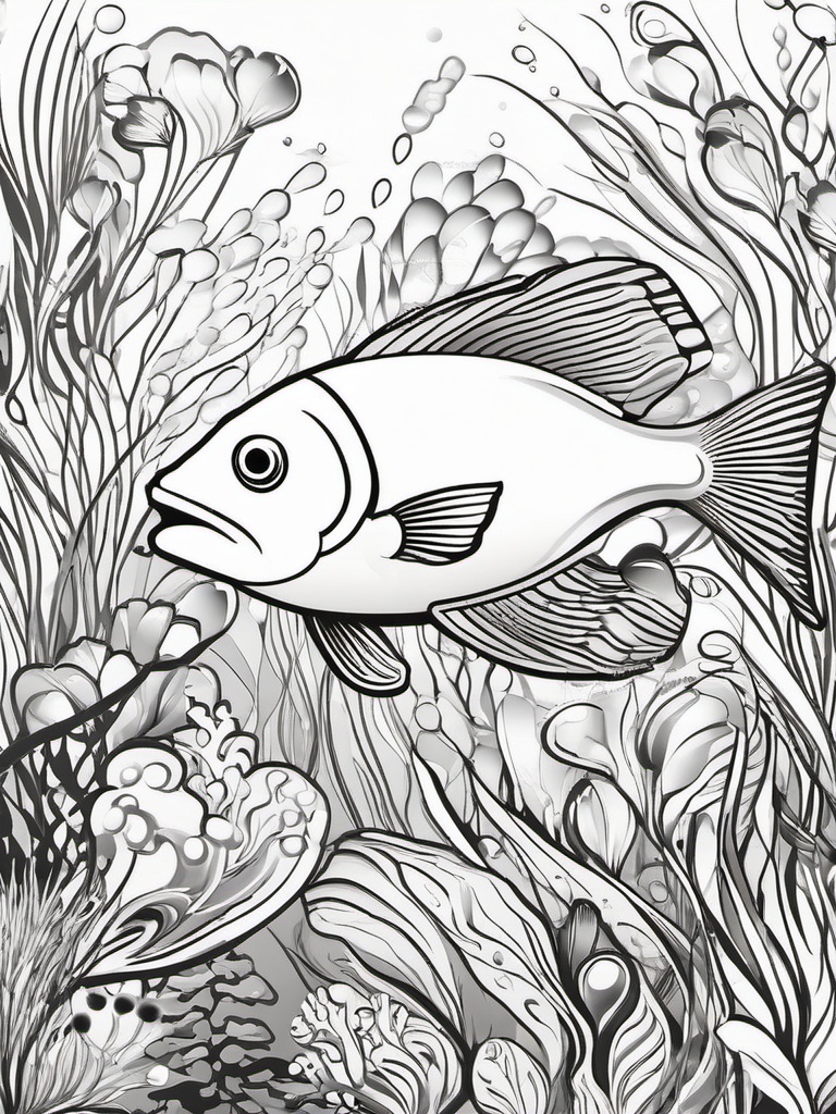 Clipart of Fish Black and White,Decorating a monochrome underwater-themed mural with clipart of fish black and white  simple, 2d flat