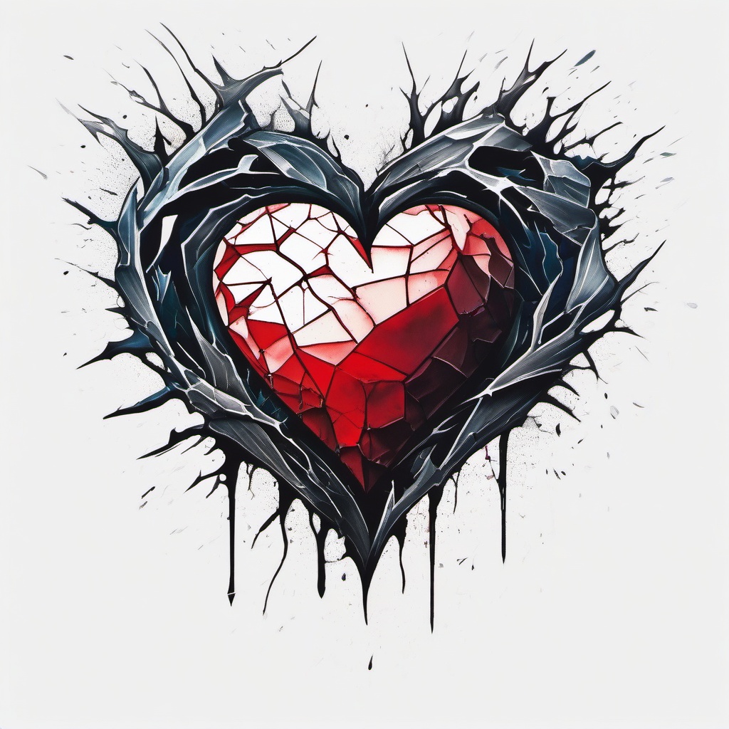 Broken heart tattoo, Shattered heart, frozen in ink, declaration of the strength within our vulnerabilities. , tattoo color art, clean white background