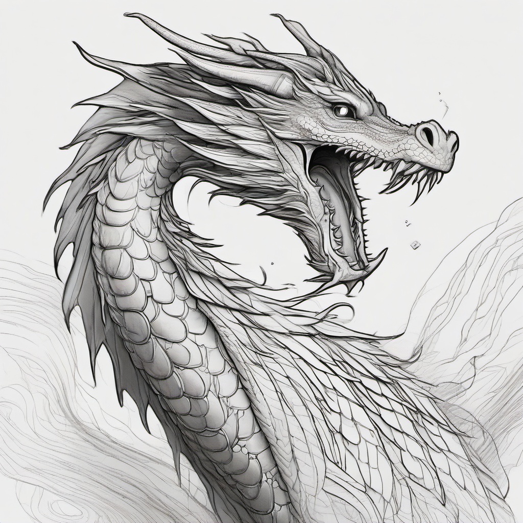 drawing of a rainbow dragon  minimal rough sketch scribbles,doodles,black and white