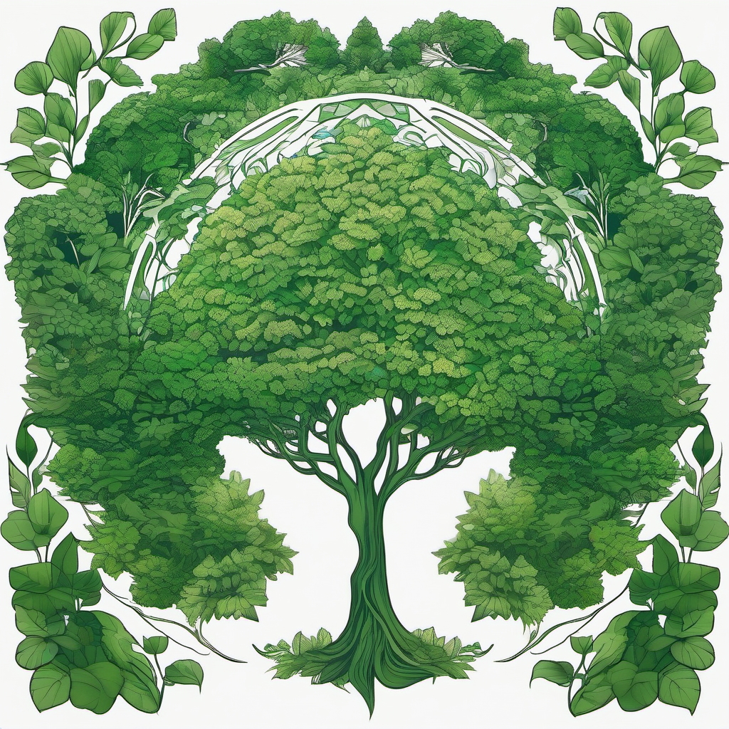 Greenery Canopy - Earth-themed tattoo depicting a lush green canopy of trees.  outline color tattoo,minimal,white background