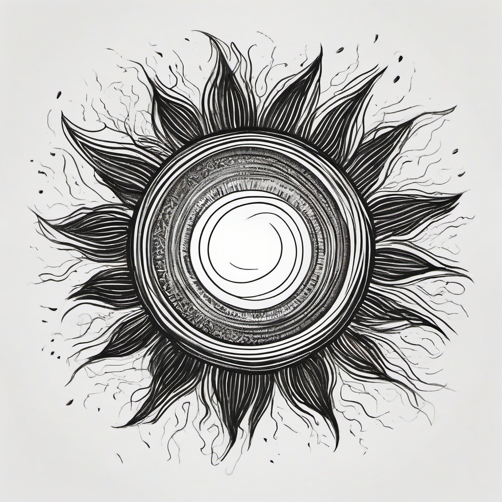 drawing of a fiery sun  minimal rough sketch scribbles,doodles,black and white