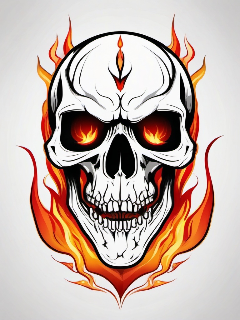 Skull Tattoo - A menacing skull tattoo with fiery eyes  few color tattoo design, simple line art, design clean white background