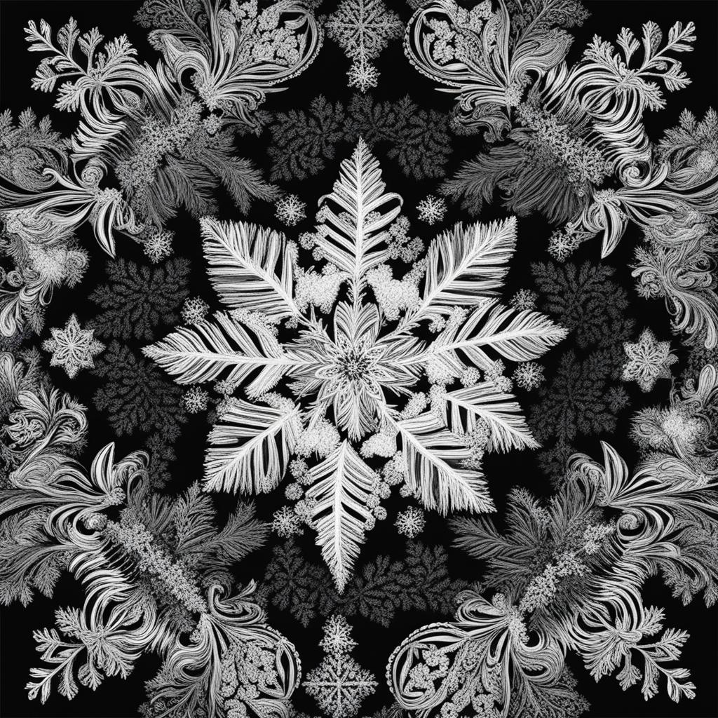 snowflake clipart black and white in a winter wonderland - featuring intricate patterns. 