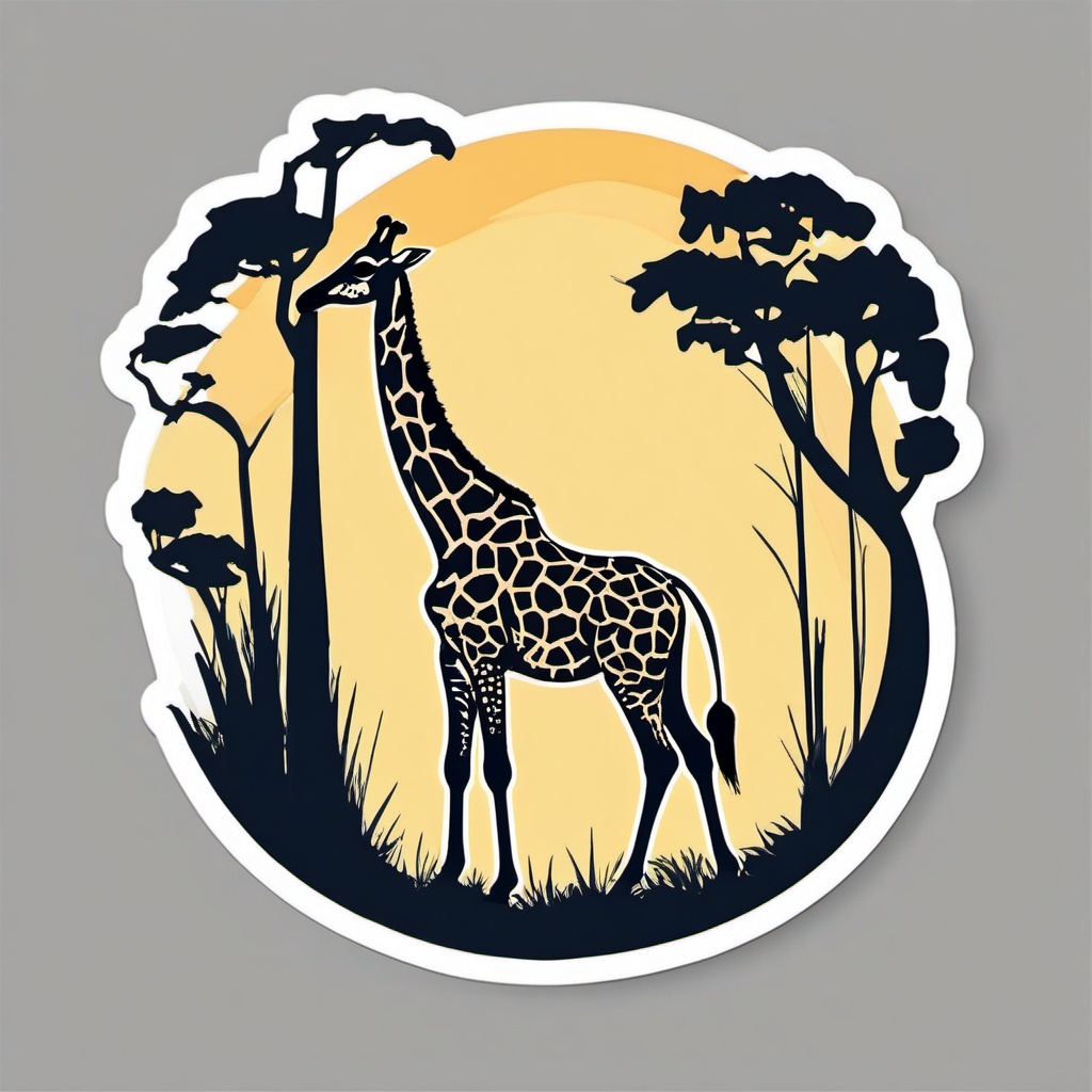 Giraffe Sticker - A tall giraffe reaching for leaves on a tree. ,vector color sticker art,minimal