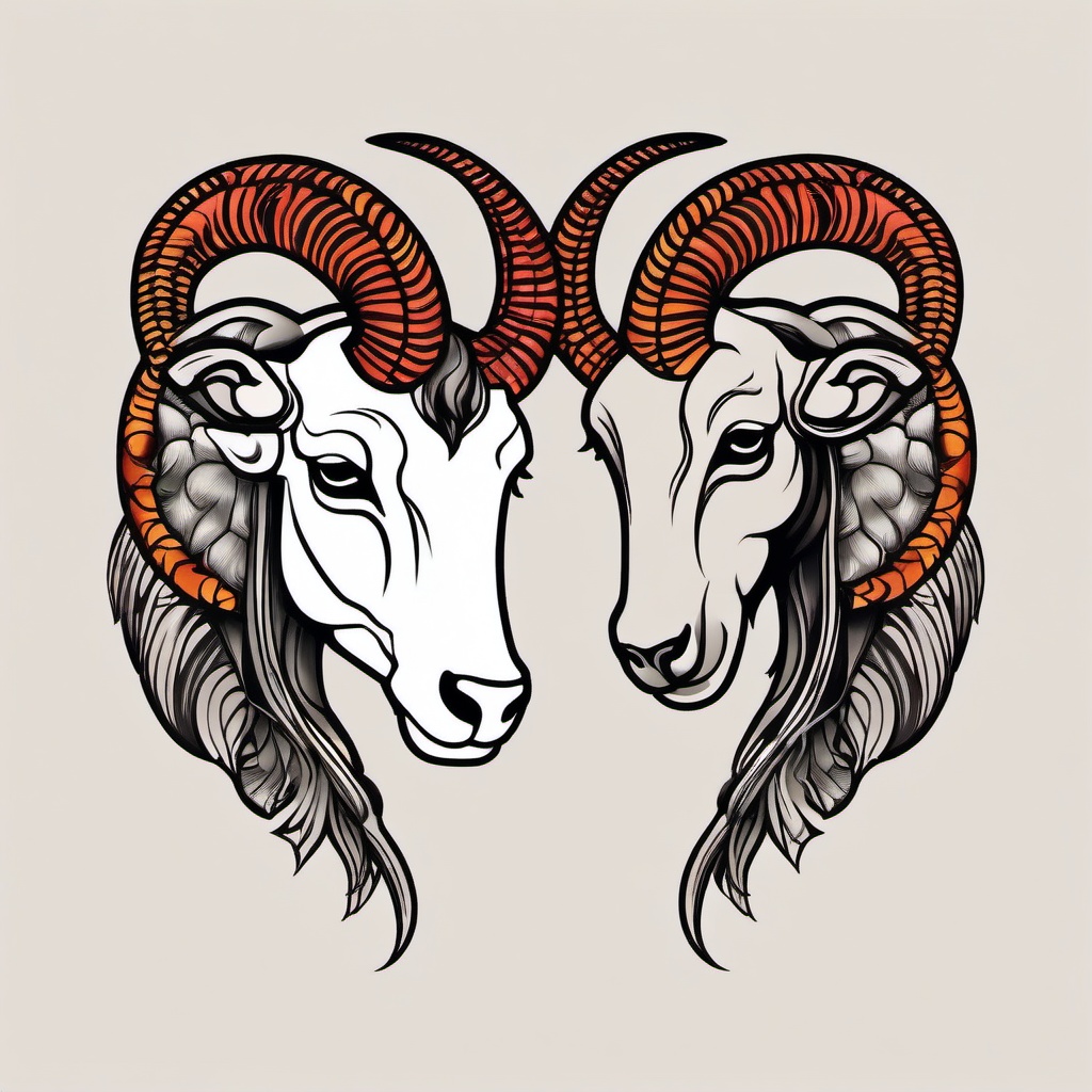 aries and leo love tattoo  simple color tattoo,white background