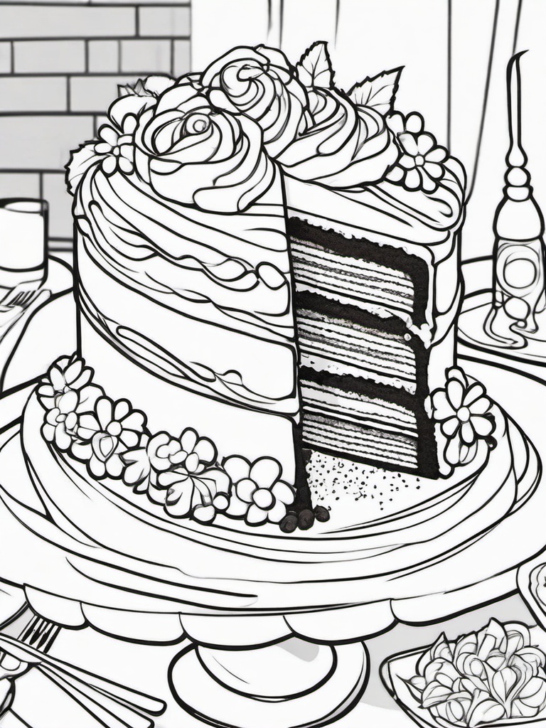 Cake Coloring Pages - Chocolate roll cake with whipped filling  simple coloring pages