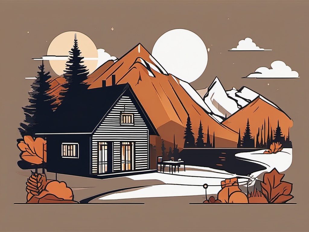 Mountain Lodge Retreat clipart - Retreat in a cozy mountain lodge, ,vector color clipart,minimal