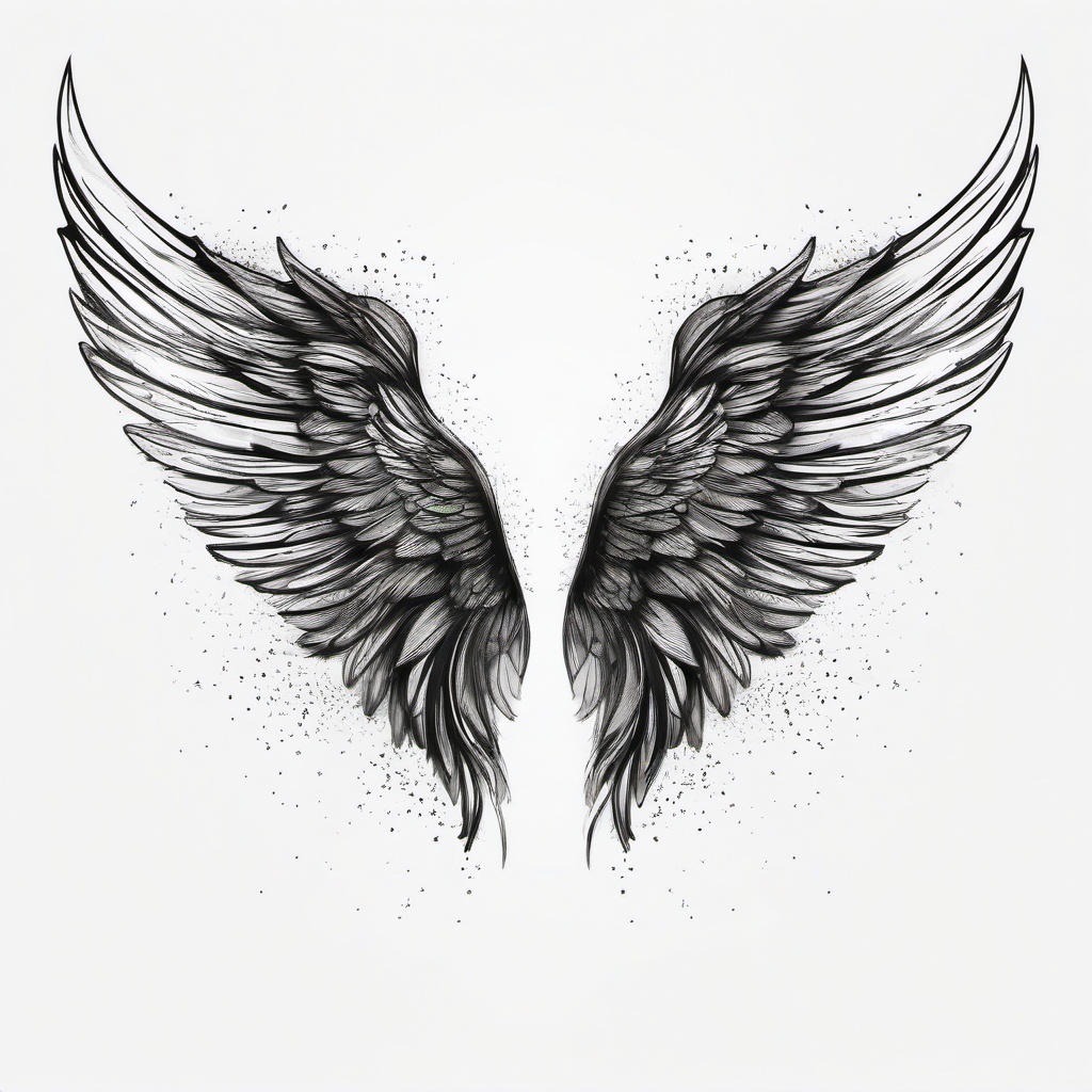 drawing of wings with sparkles  minimal rough sketch scribbles,doodles,black and white