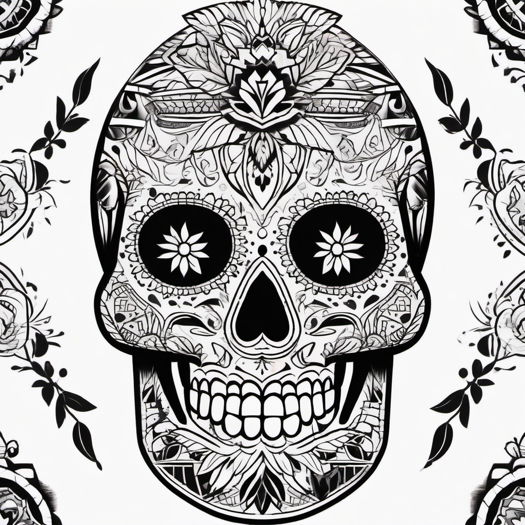 Aztec Sugar Skull Tattoo  minimal,tattoo,white background