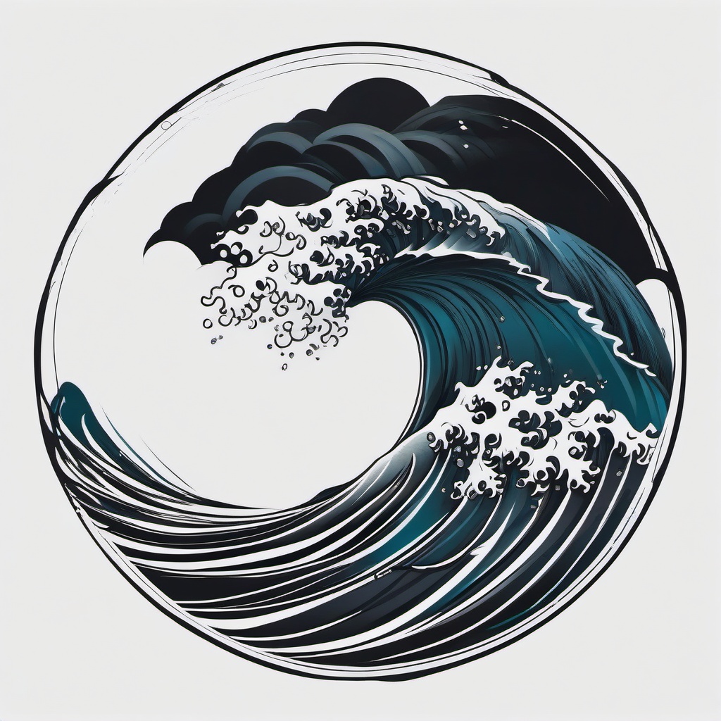 Dark Wave Tattoo - Infuse mystery and allure with a dark and captivating wave-themed tattoo.  simple vector color tattoo,minimal,white background