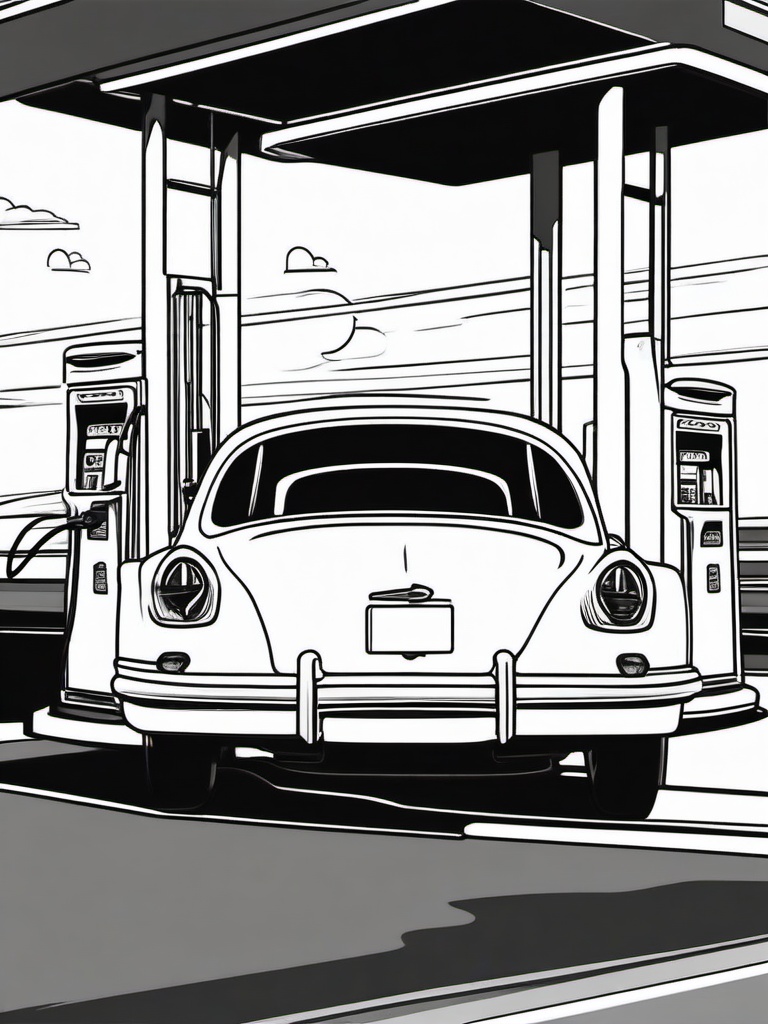 Car and Gas Station Coloring Pages - Refueling for the Next Adventure  minimal black outline printable sheet, coloring page