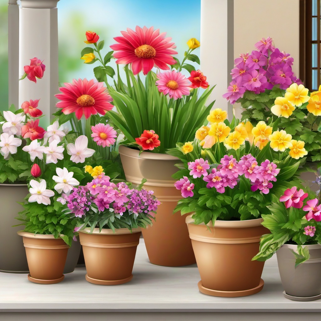 Spring Flower clipart - potted flowers on a patio  clipart