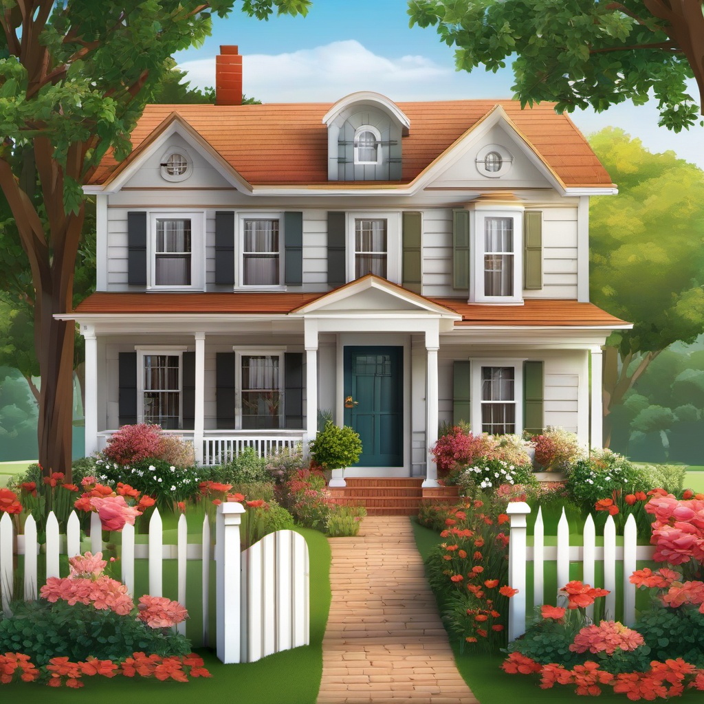 House Clipart, Cozy homes with welcoming front yards. 