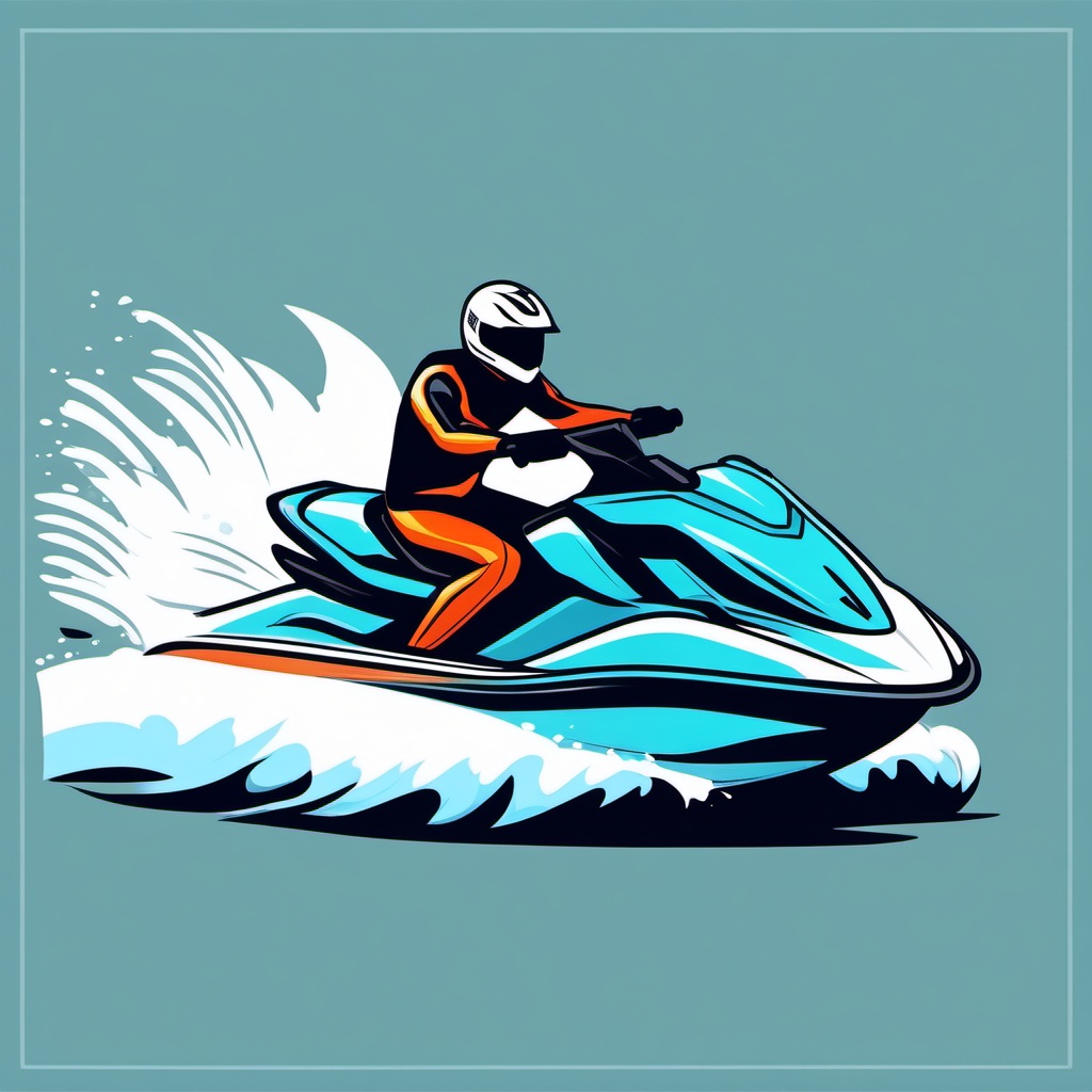 Jet Ski Clipart - A jet ski racing on the water.  transport, color vector clipart, minimal style