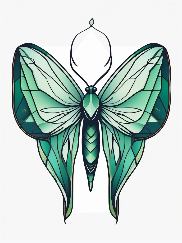 Geometric Luna Moth Tattoo - Showcase the elegance of a Luna moth with geometric precision in a stylish tattoo design.  simple vector color tattoo, minimal, white background