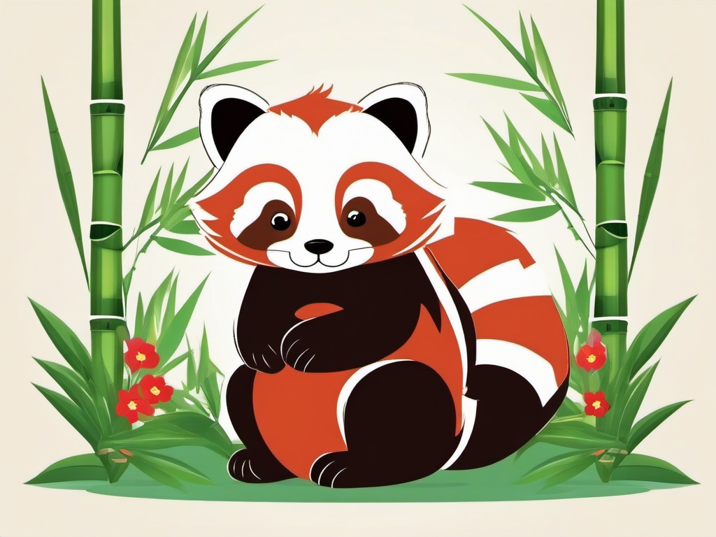 Cute Red Panda in a Bamboo Grove  clipart, simple